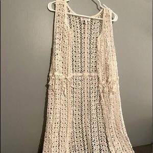 Crocheted open front cardigan/duster with fringed bottom 🤍
